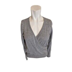 Forte Cashmere Sweater Wrap Front V Neck 100% Cashmere Sweater Gray Sz XS $890